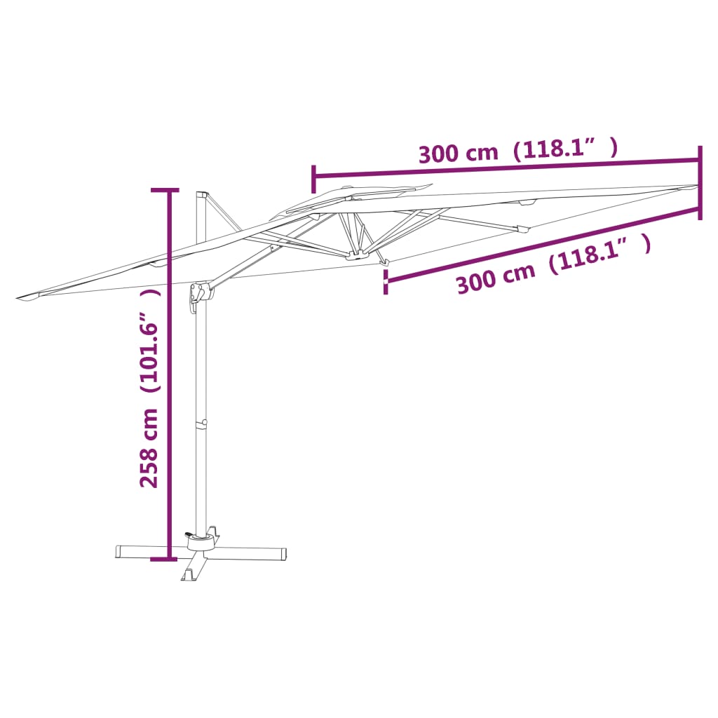 vidaXL azúrkék dupla tetős konzolos napernyő 300x300 cm