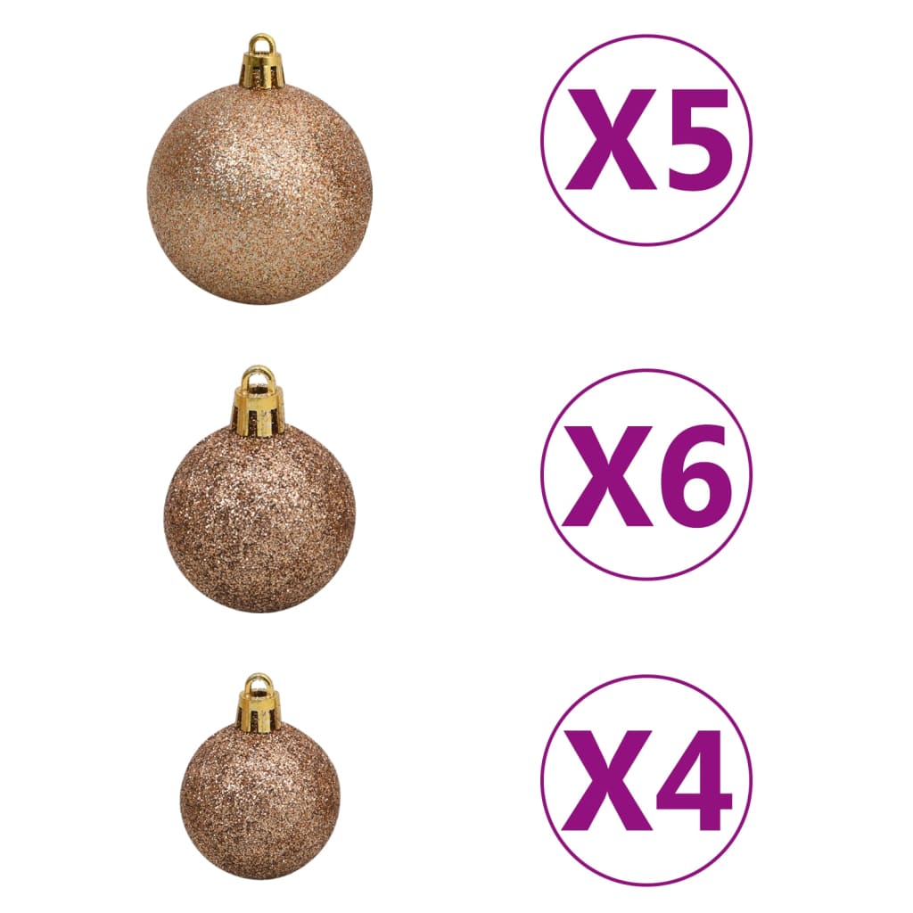 vidaXL aranyszínű vékony karácsonyfa LED-ekkel és gömbszettel 120 cm