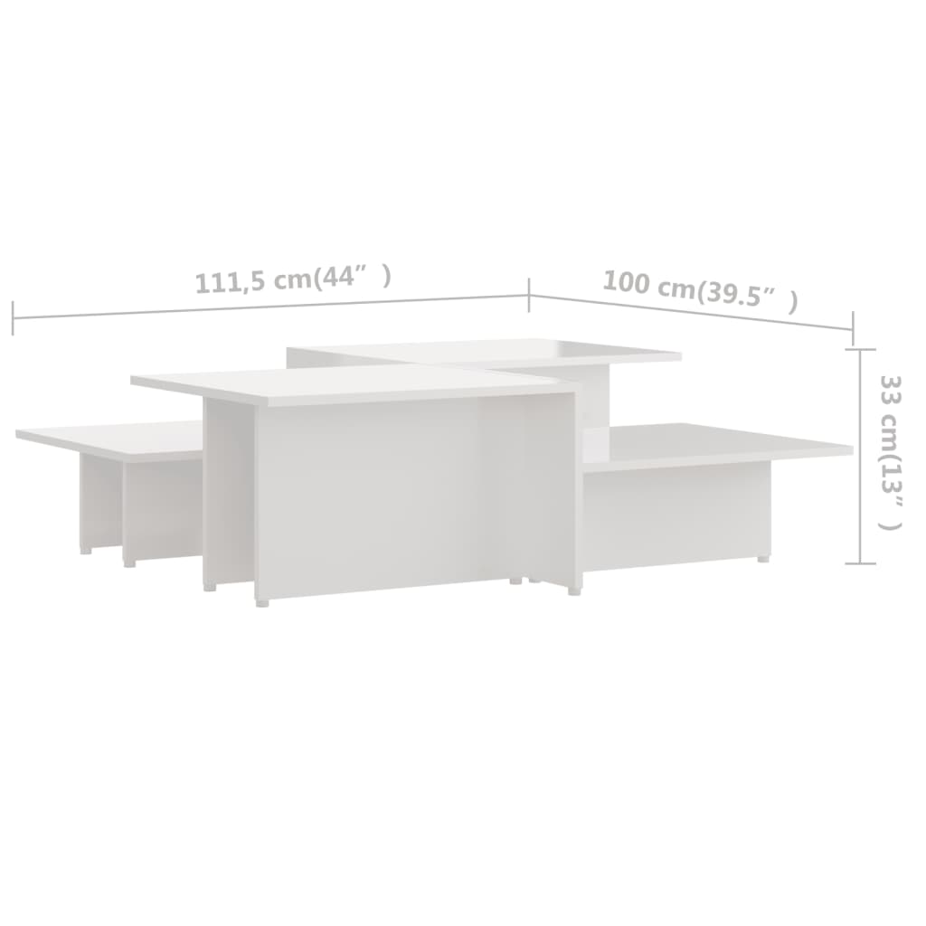 vidaXL 2 db magasfényű fehér szerelt fa dohányzóasztal 111,5x50x33 cm