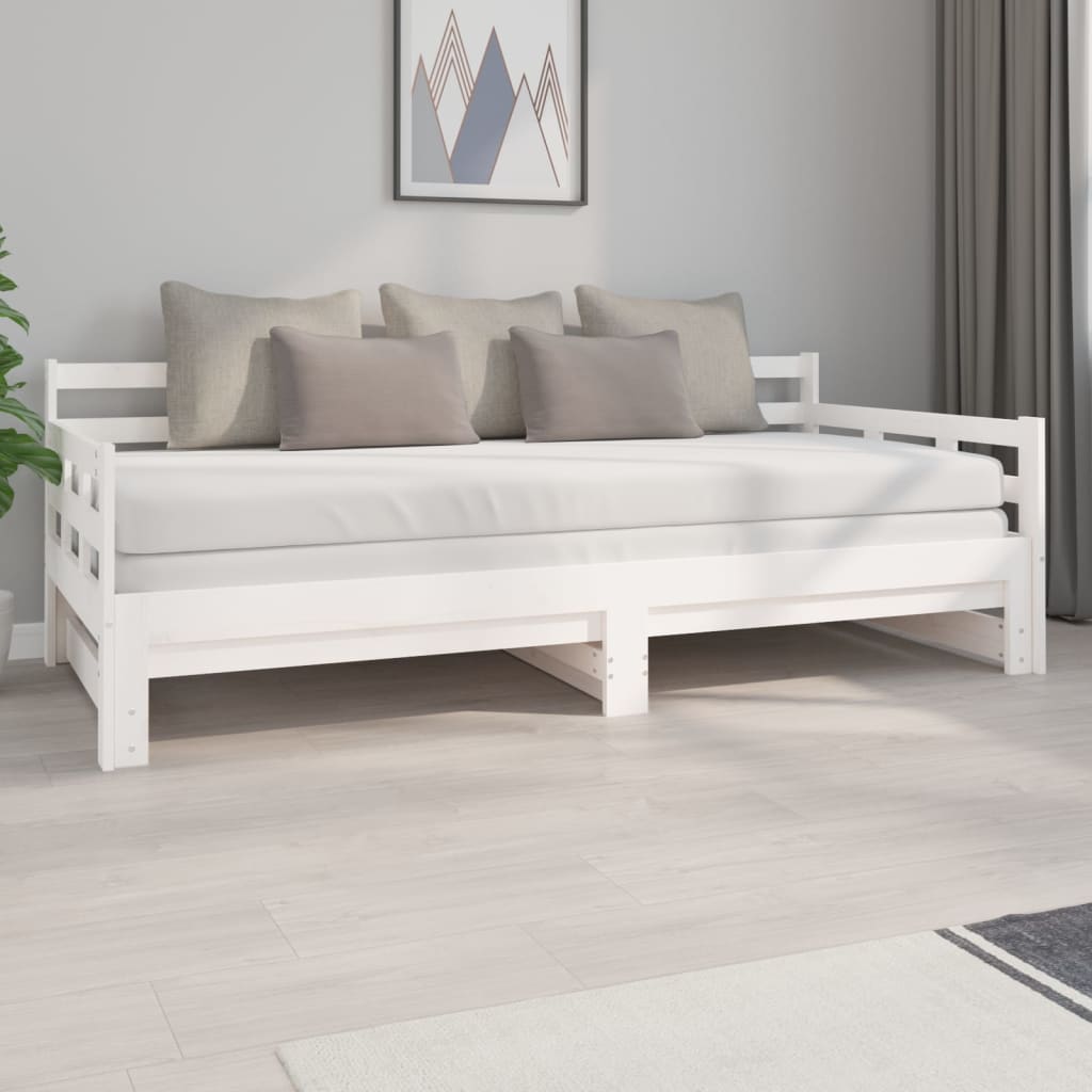 vidaXL fehér tömör fenyőfa kihúzható kanapéágy 2 x (90 x 200) cm