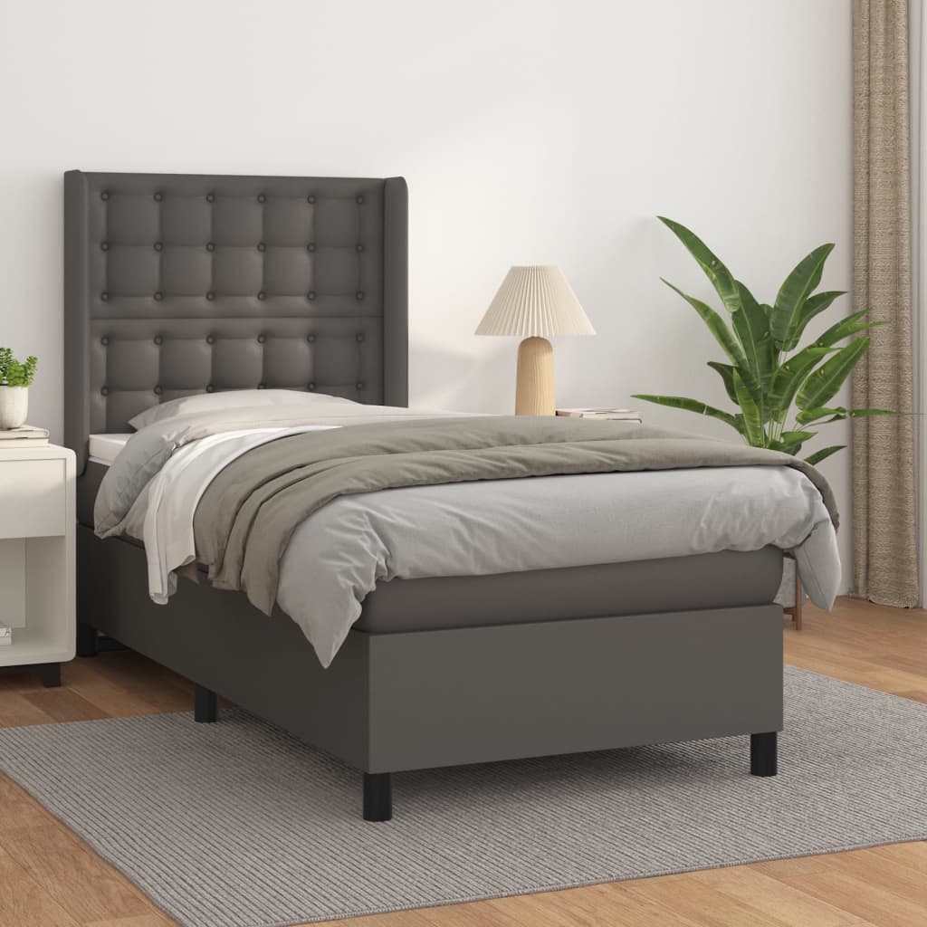 vidaXL szürke műbőr rugós ágy matraccal 100 x 200 cm