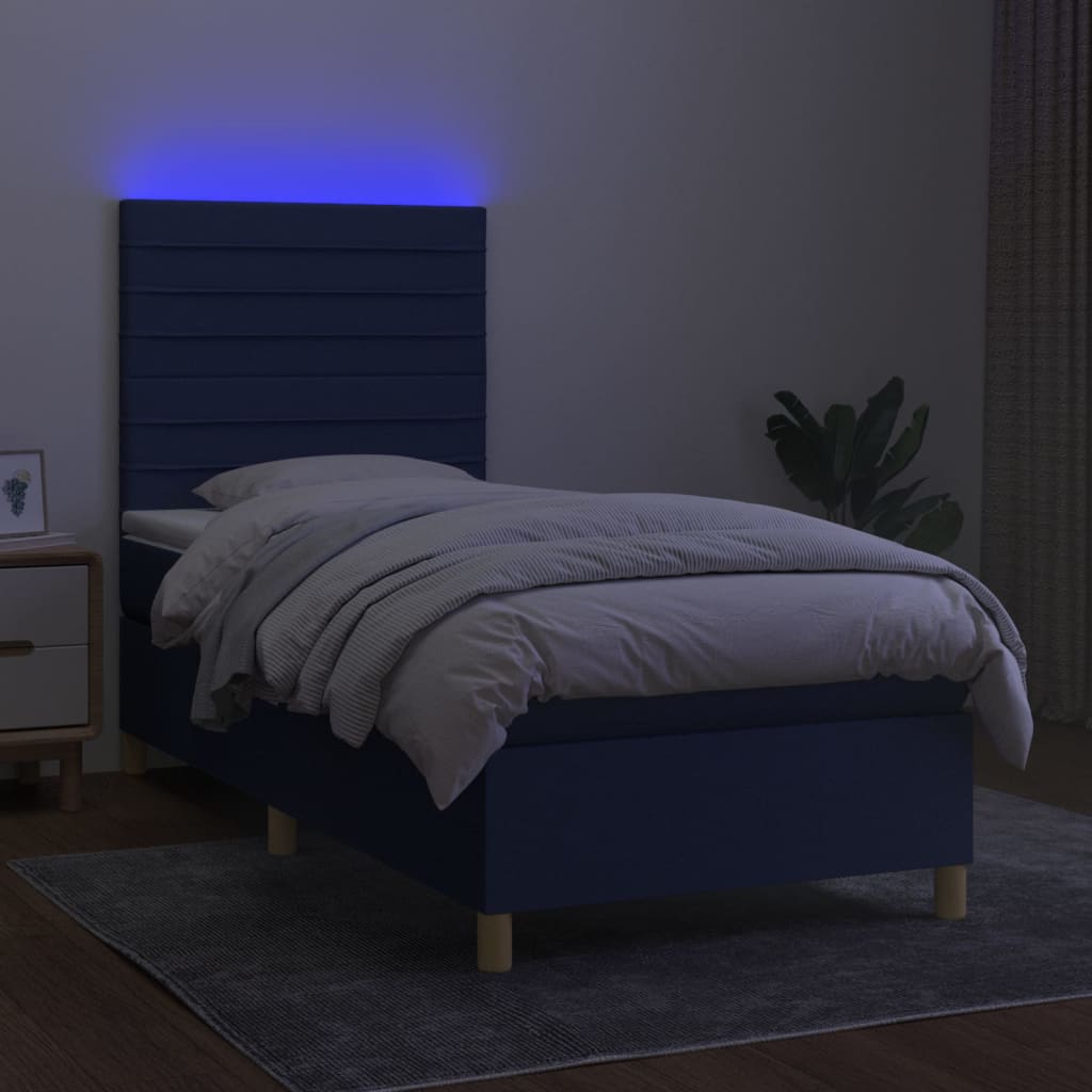 vidaXL kék szövet rugós és LED-es ágy matraccal 80 x 200 cm