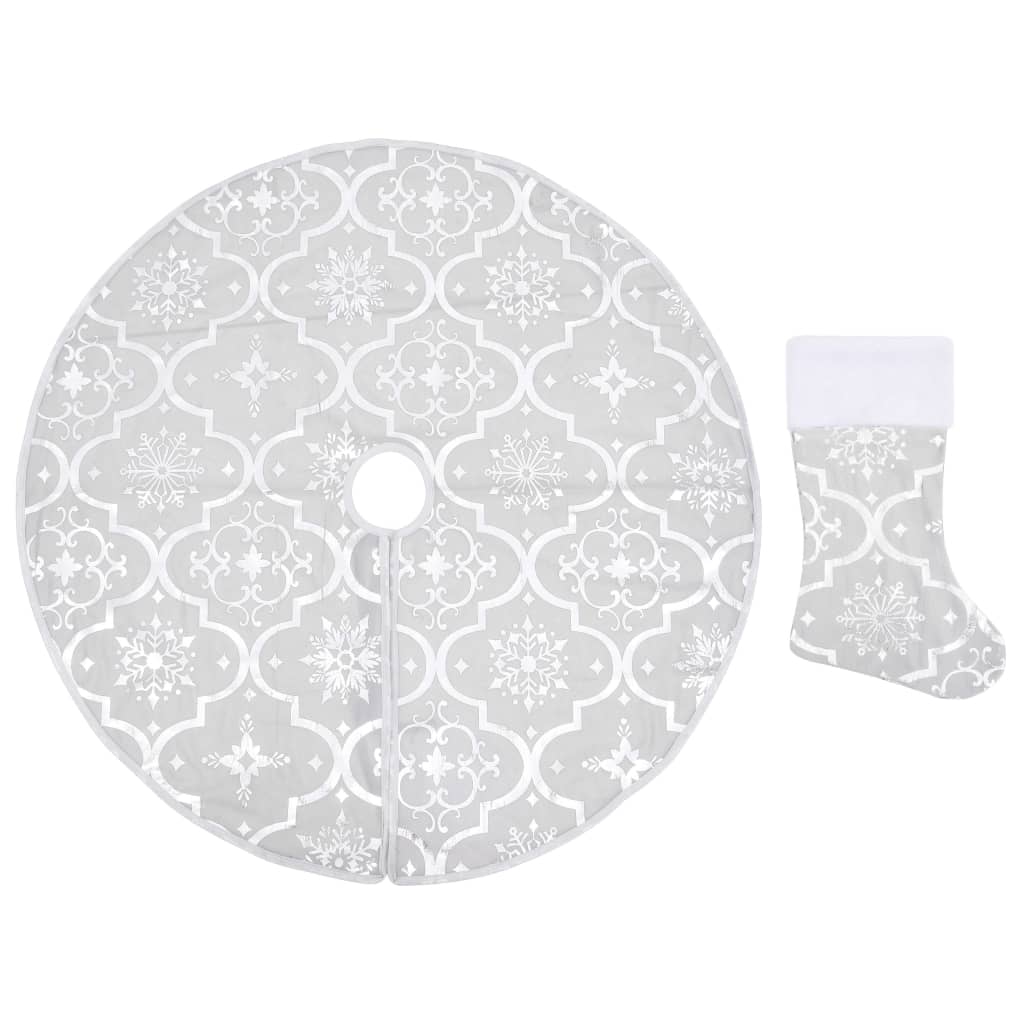 vidaXL fényűző fehér szövet karácsonyfatalp-takaró zoknival 150 cm