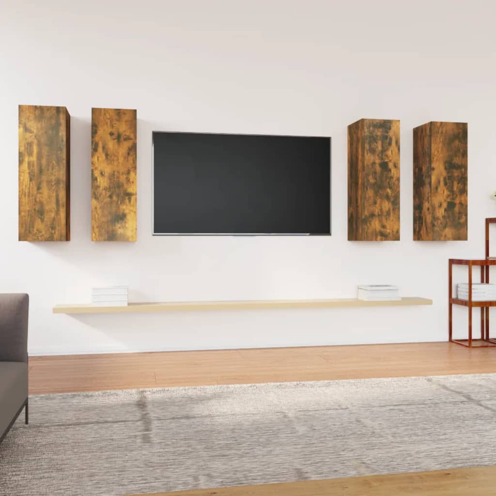vidaXL 4 db füstös tölgyszínű szerelt fa TV-szekrény 30,5 x 30 x 90 cm