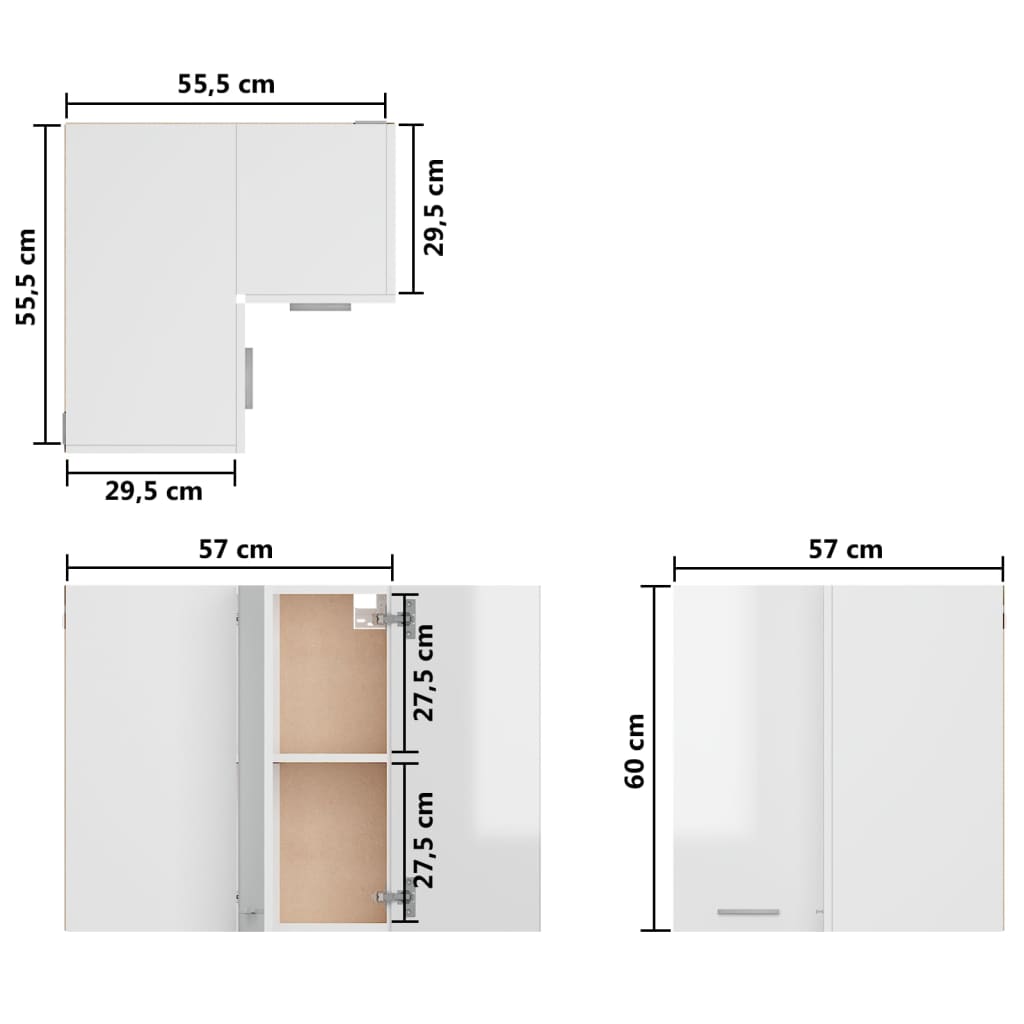 vidaXL magasfényű fehér forgácslap függő sarokszekrény 57 x 57 x 60 cm