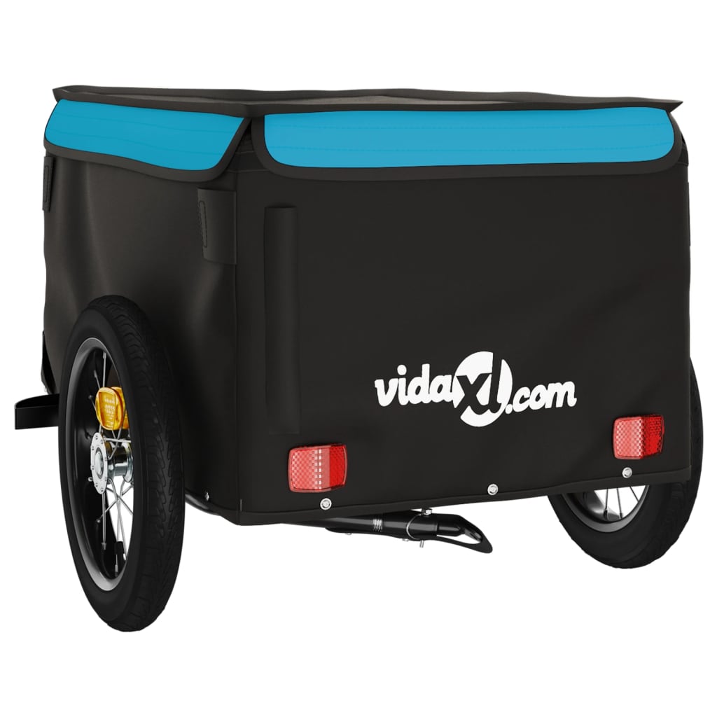 vidaXL fekete-kék vas kerékpár-utánfutó 30 kg