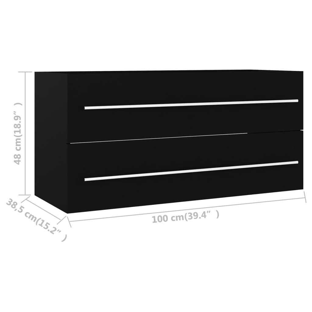 vidaXL fekete forgácslap mosdószekrény 100 x 38,5 x 48 cm