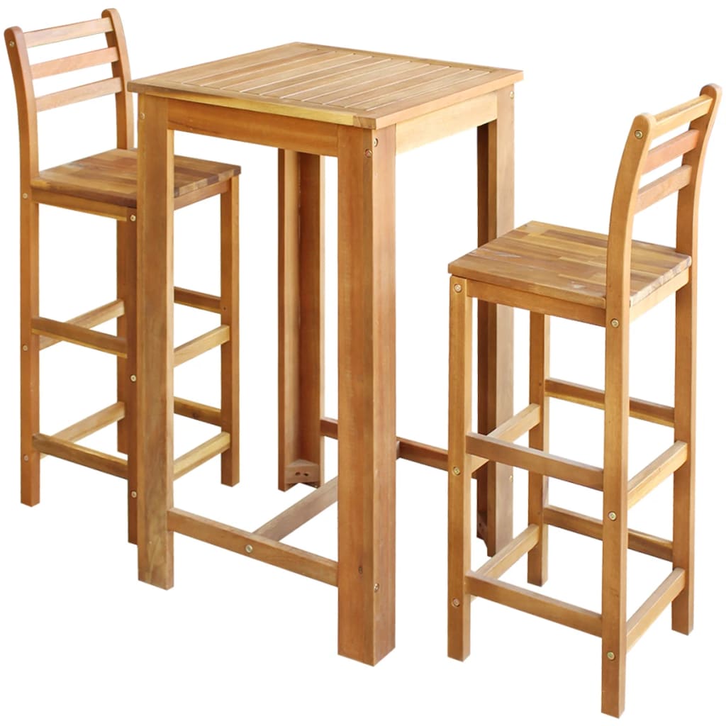 vidaXL 3 részes tömör akáciafa bárasztal és szék garnitúra