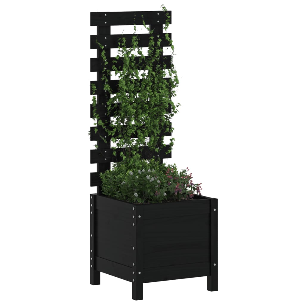 vidaXL fekete tömör fenyő kerti növénytartó állvánnyal 39x39,5x114 cm