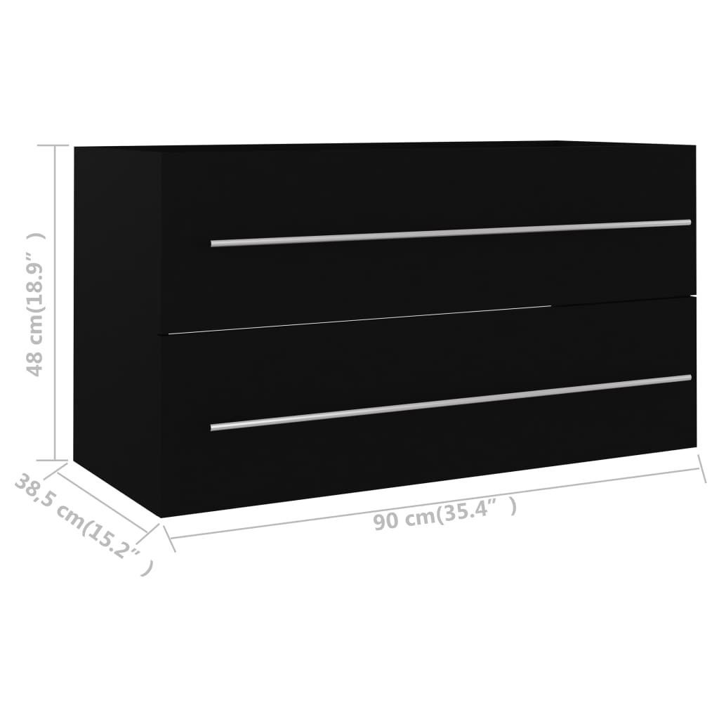 vidaXL 2 részes fekete forgácslap fürdőszobai bútorszett
