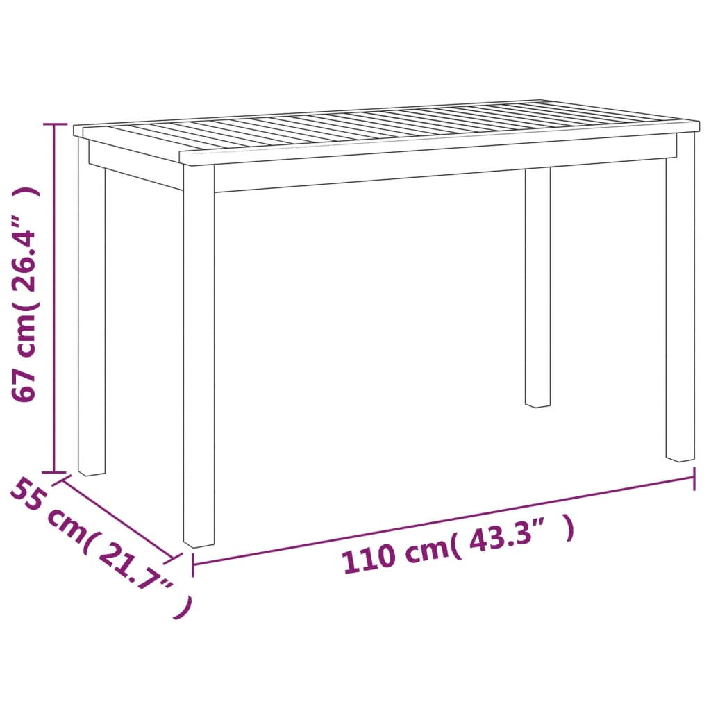 vidaXL tömör akácfa kerti asztal 110 x 55 x 67 cm