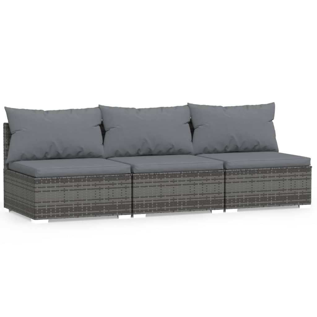 vidaXL szürke háromszemélyes polyrattan kanapé párnákkal