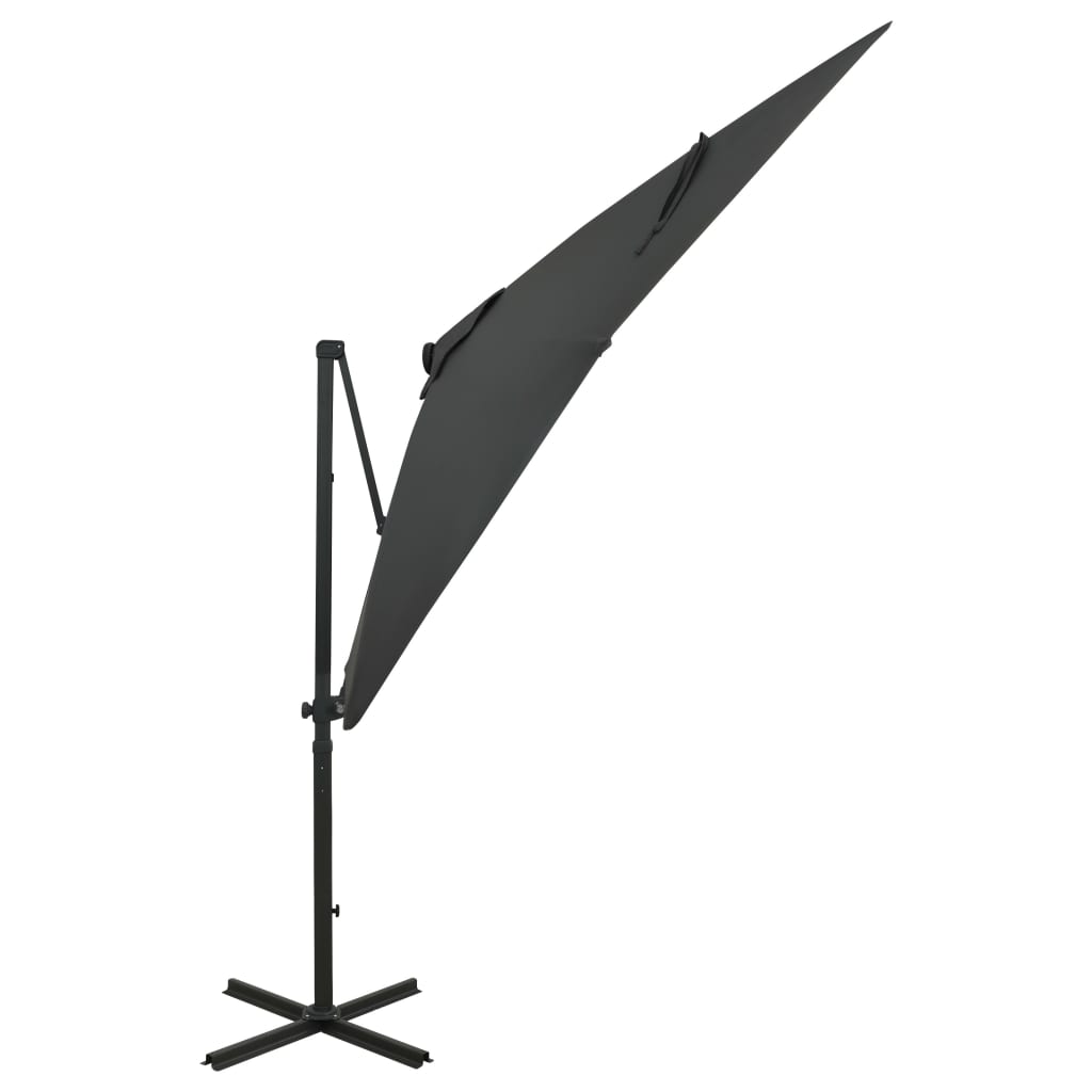 vidaXL antracitszürke konzolos napernyő rúddal és LED-fényekkel 250 cm