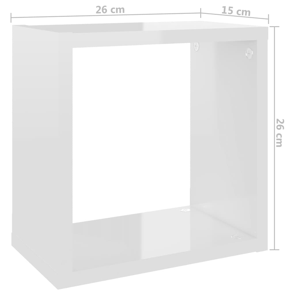 vidaXL 2 db magasfényű fehér fali kockapolc 26 x 15 x 26 cm
