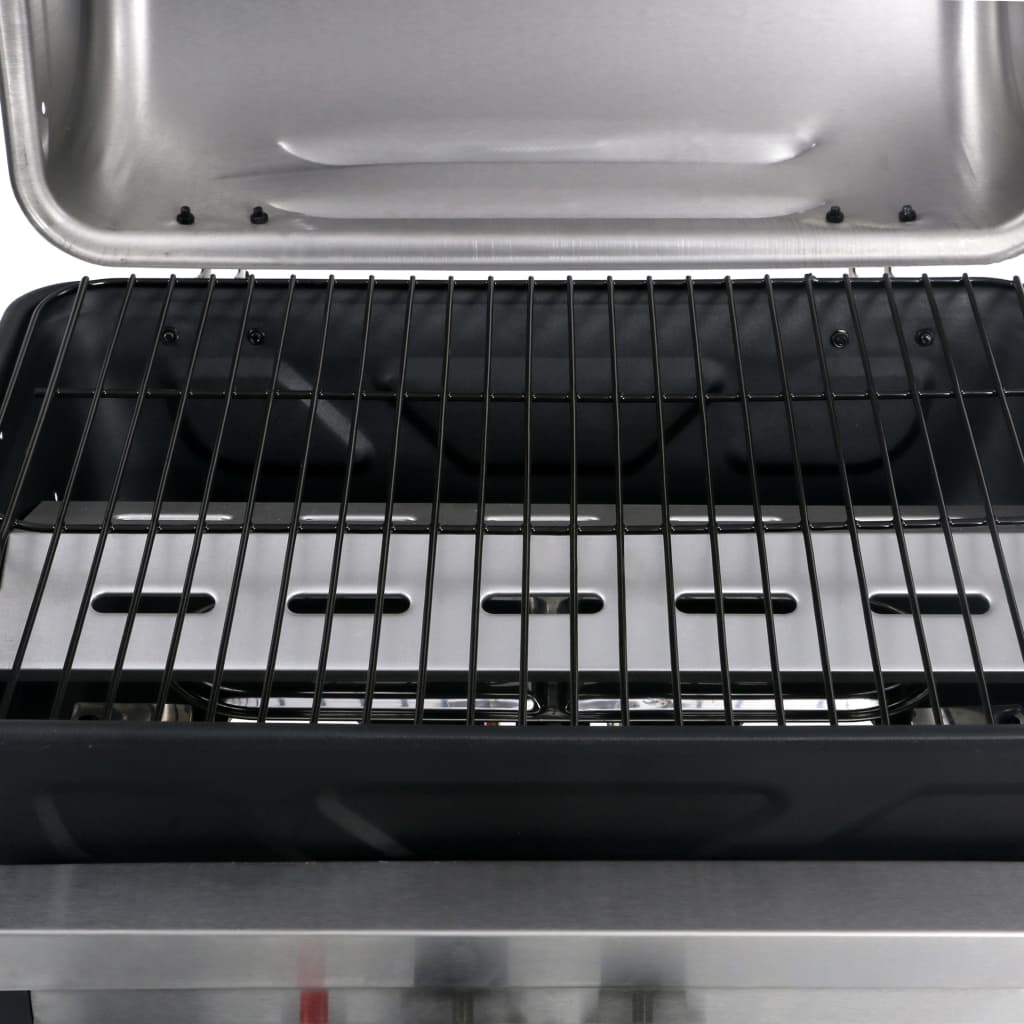 vidaXL fekete és ezüst gáz grillező 3 szintes kisasztallal
