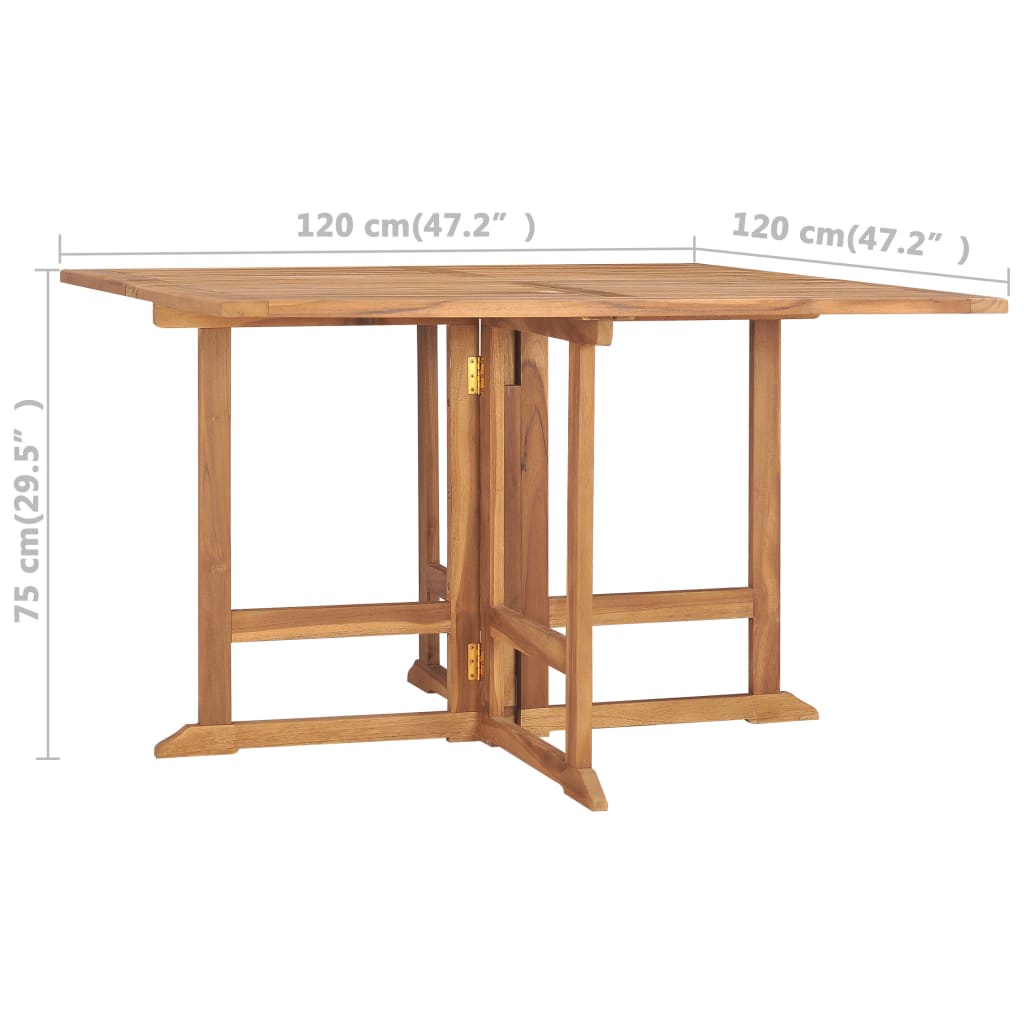 vidaXL összecsukható tömör tíkfa kerti étkezőasztal 120 x 120 x 75 cm