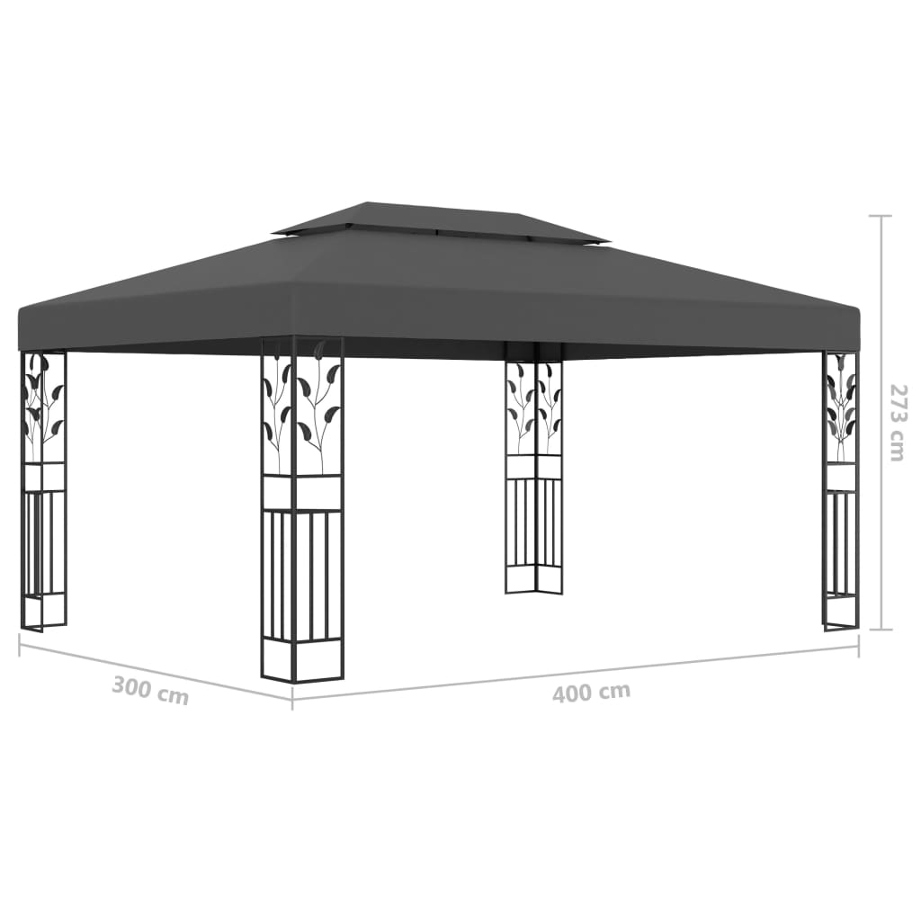 vidaXL antracitszürke dupla tetős pavilon LED fényfüzérrel 3 x 4 m