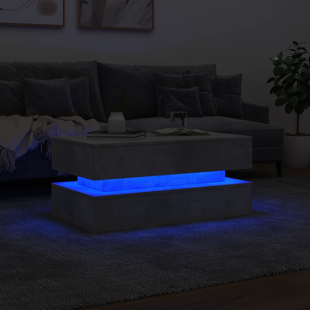 vidaXL betonszürke dohányzóasztal LED-lámpákkal 90x50x40 cm