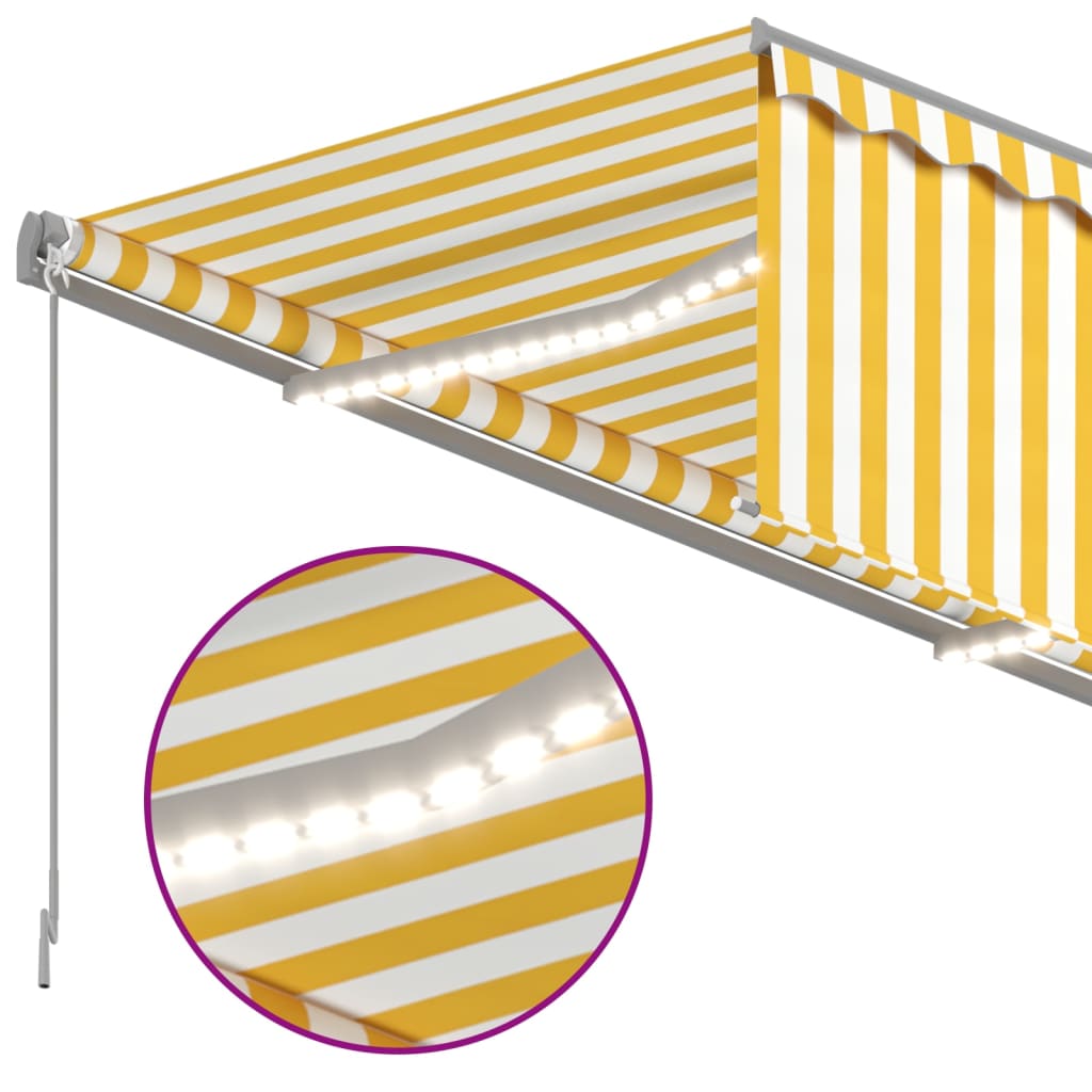 vidaXL sárga-fehér redőnyös, LED-es, szélérzékelős napellenző 4x3 m