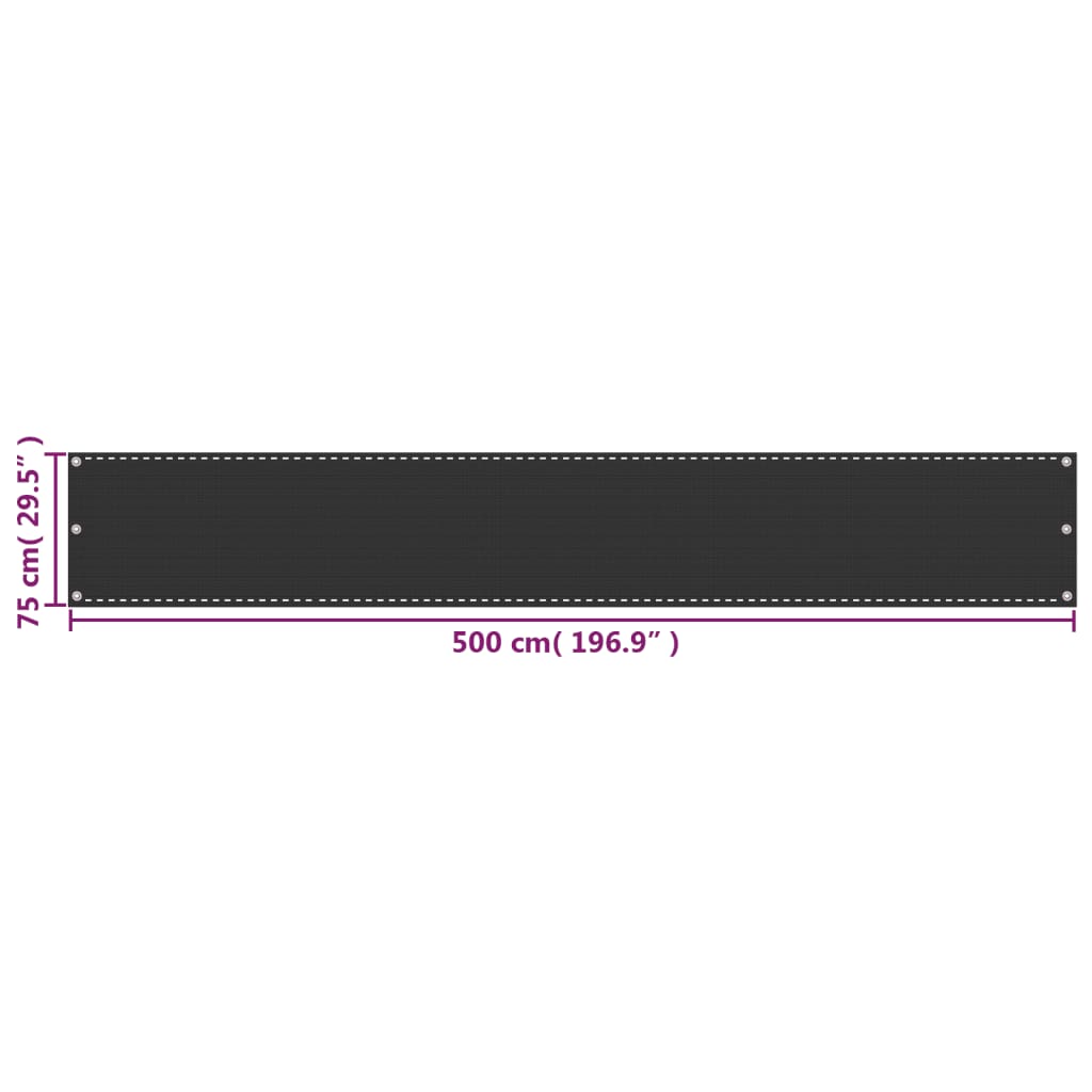 vidaXL antracitszürke HDPE erkélynapellenző 75 x 500 cm