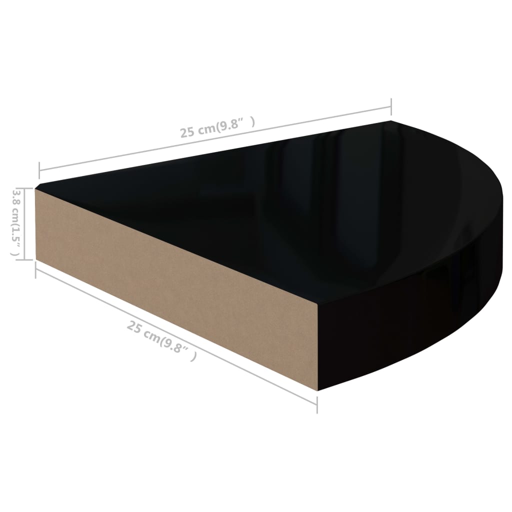 vidaXL 2 db magasfényű fekete MDF lebegő sarokpolc 25 x 25 x 3,8 cm