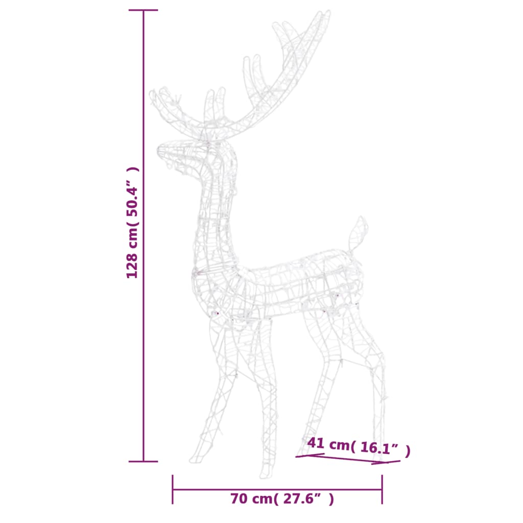 vidaXL meleg fehér akril karácsonyi rénszarvas dísz 140 LED-del 120 cm