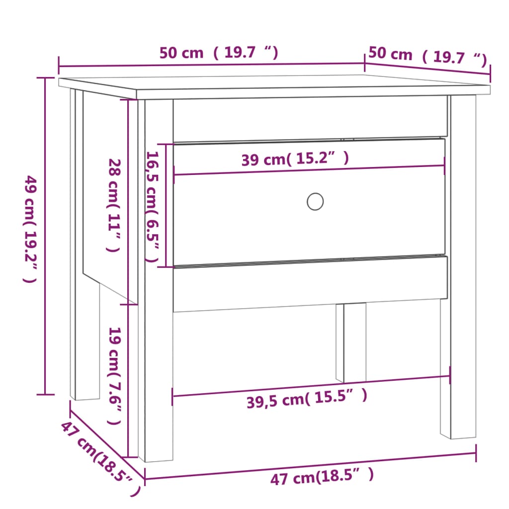 vidaXL tömör fenyőfa kisasztal 50 x 50 x 49 cm