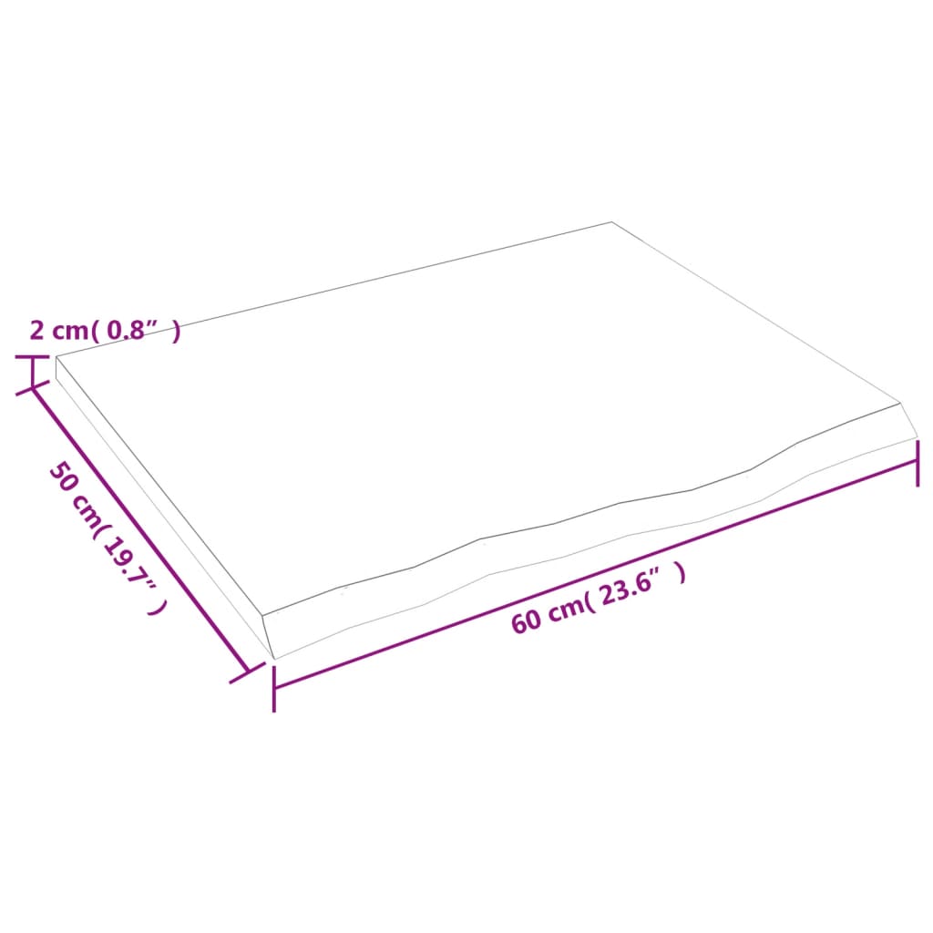 vidaXL kezeletlen tömör tölgyfa asztallap 60x50x2 cm