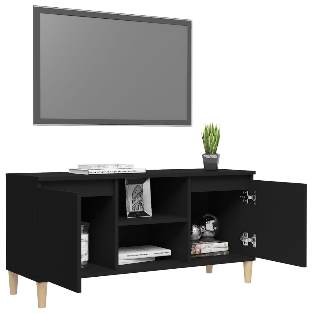 vidaXL fekete TV-szekrény tömör falábakkal 103,5 x 35 x 50 cm