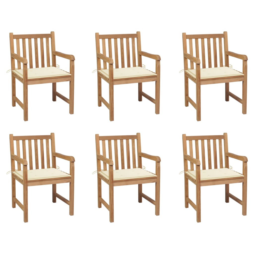 vidaXL 6 db tömör tíkfa kerti szék krémszínű párnákkal