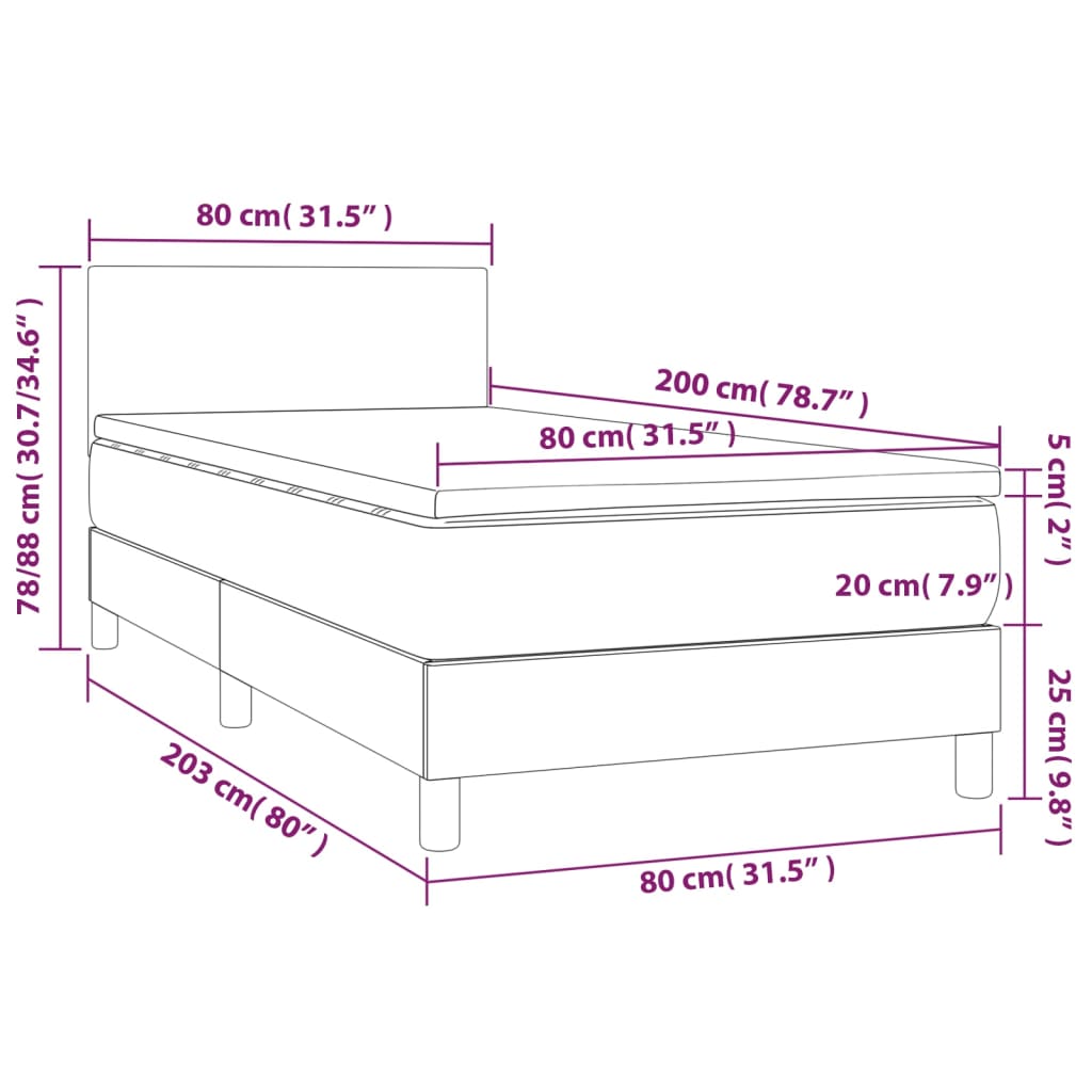 vidaXL sötétszürke szövet rugós ágy matraccal 80 x 200 cm