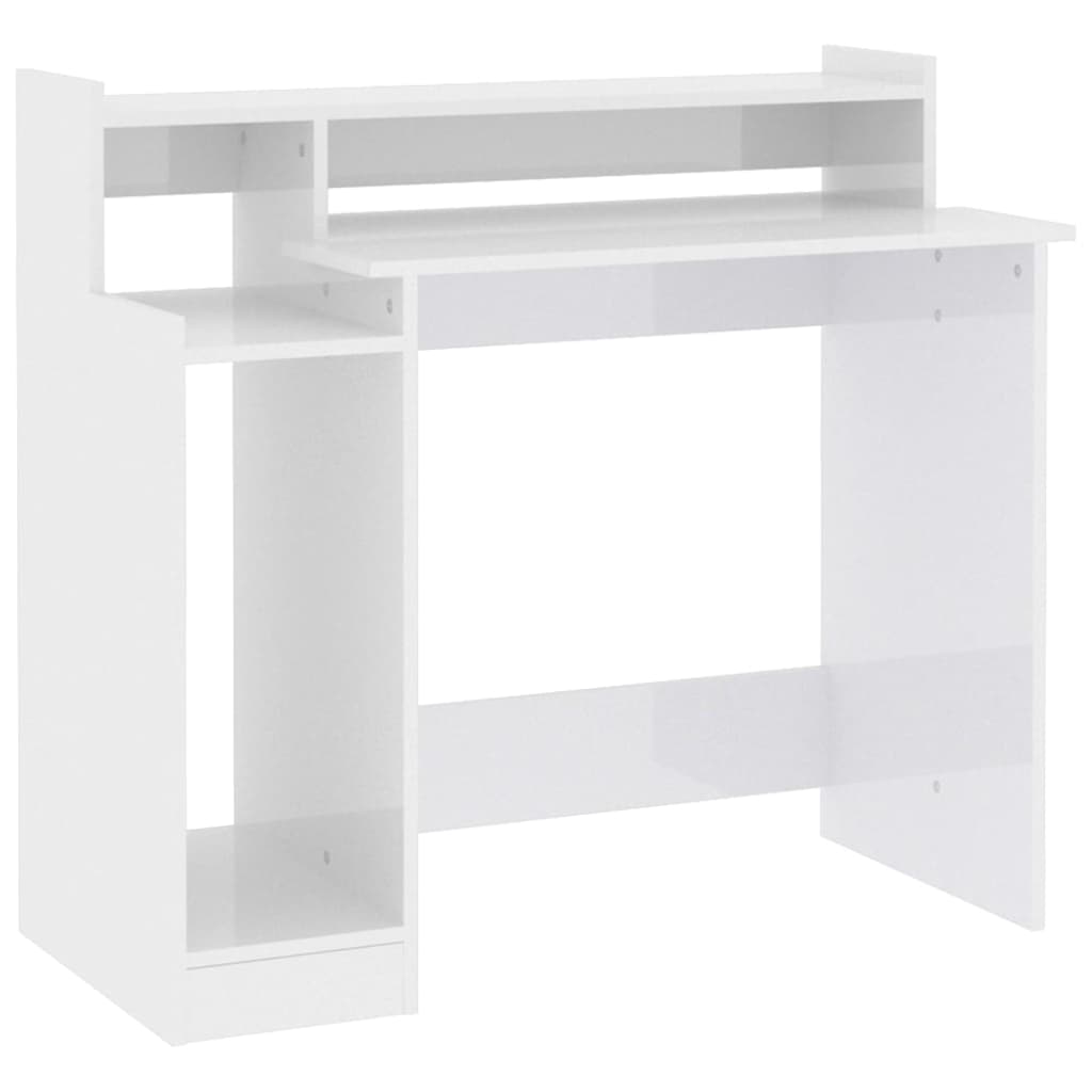 vidaXL magasfényű fehér szerelt fa íróasztal LED-ekkel 97 x 45 x 90 cm