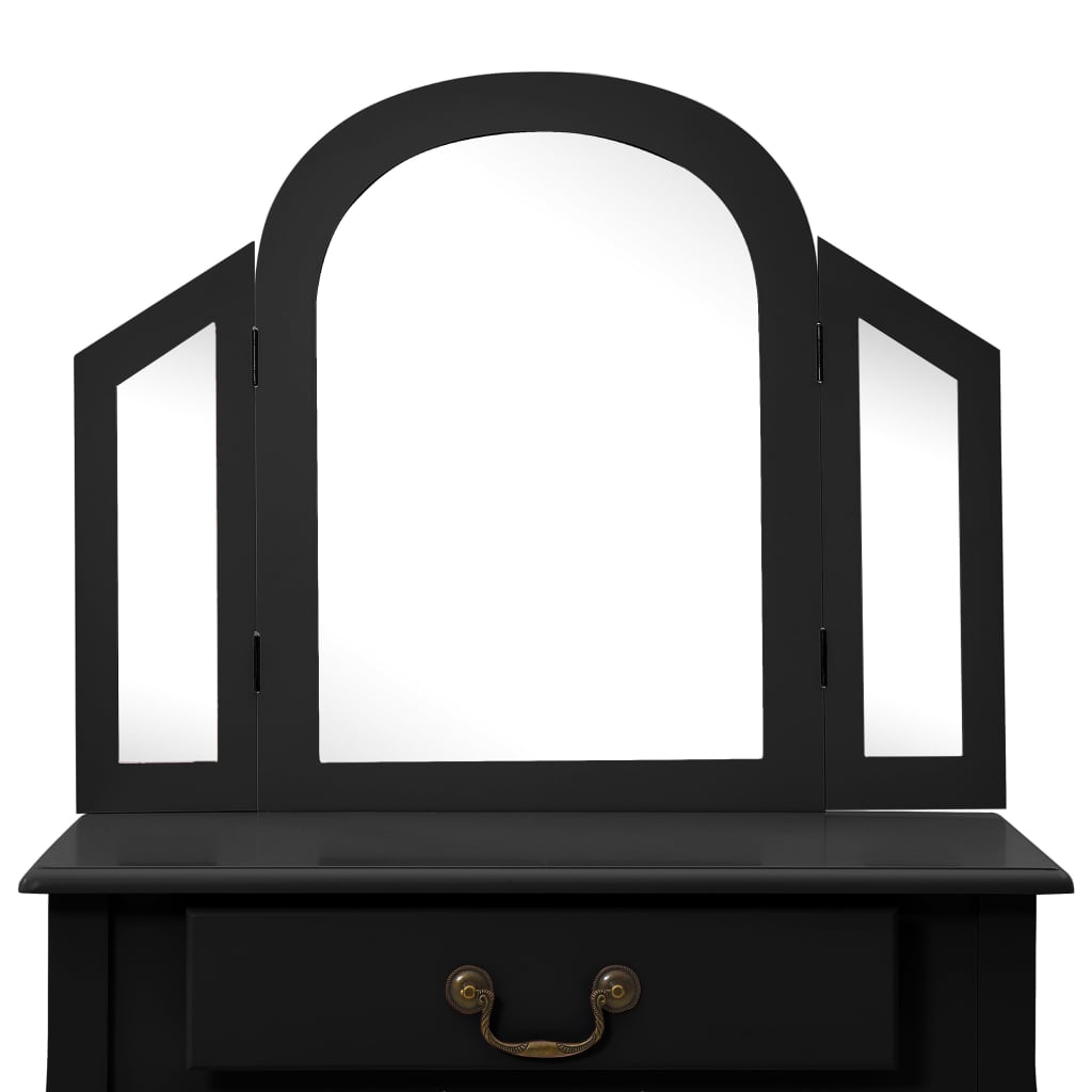 vidaXL fekete császárfa MDF fésülködőasztal ülőkével 65x36x128 cm