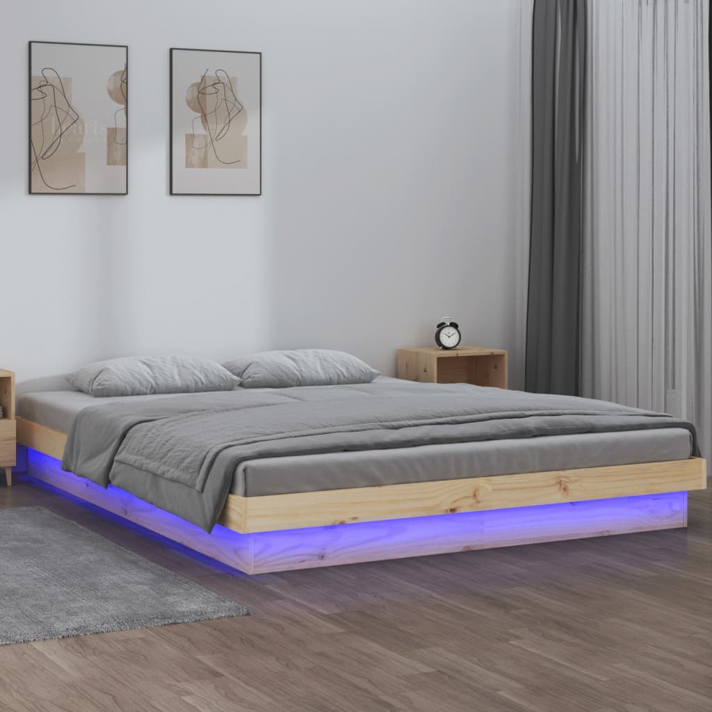 vidaXL tömör fa ágykeret LED-ekkel 160 x 200 cm