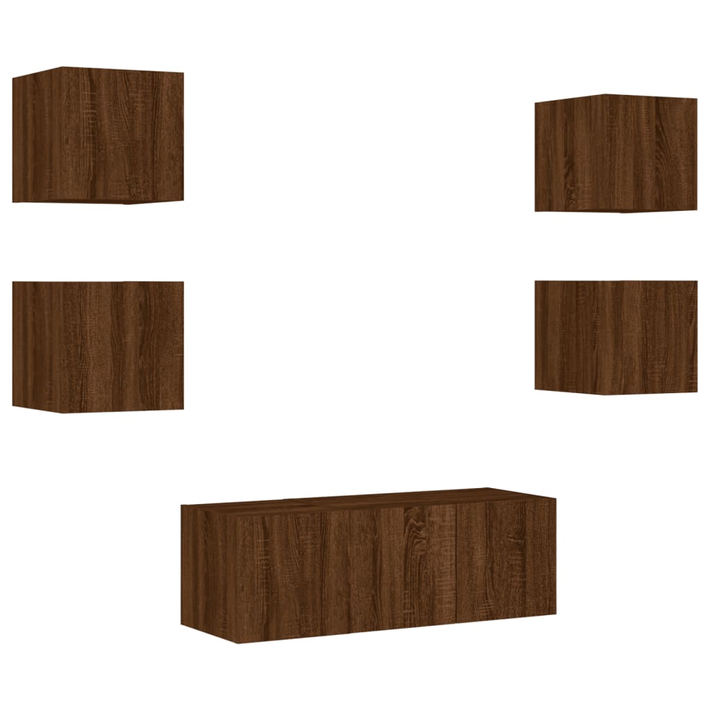 vidaXL 6 darab barna tölgyszínű szerelt fa TV-bútor LED-del