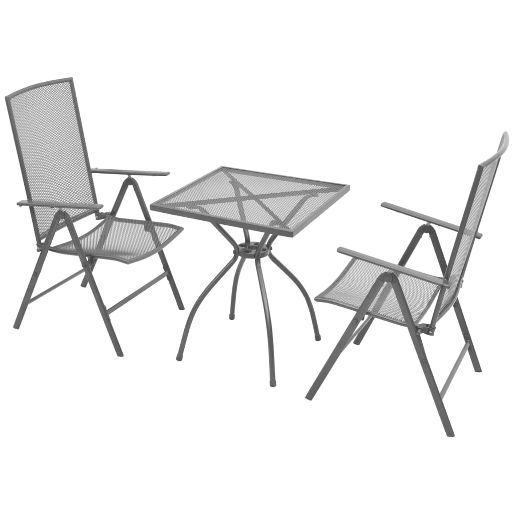vidaXL 3 részes antracit acél bisztrószett összecsukható székekkel