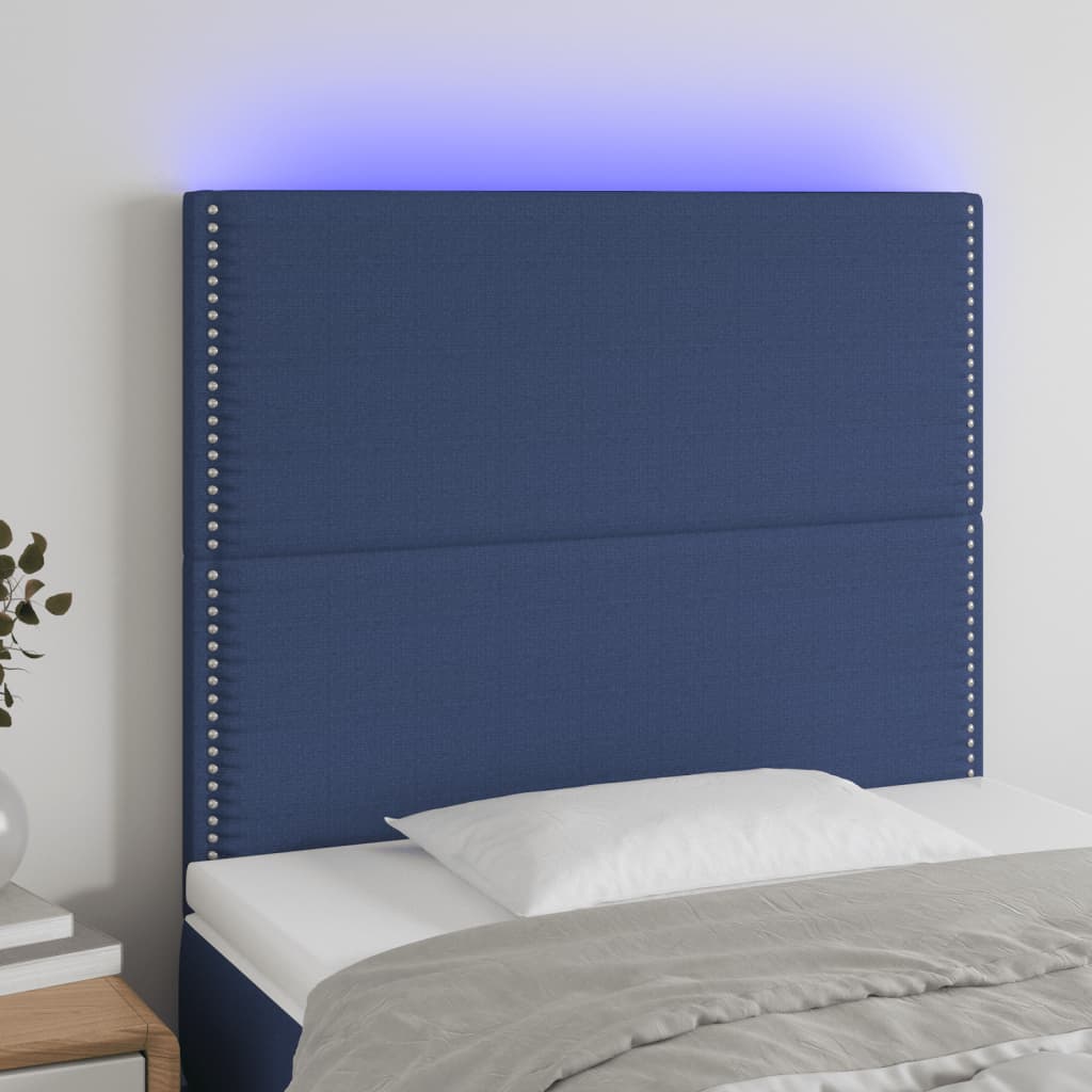 vidaXL kék szövet LED-es fejtámla 90x5x118/128 cm