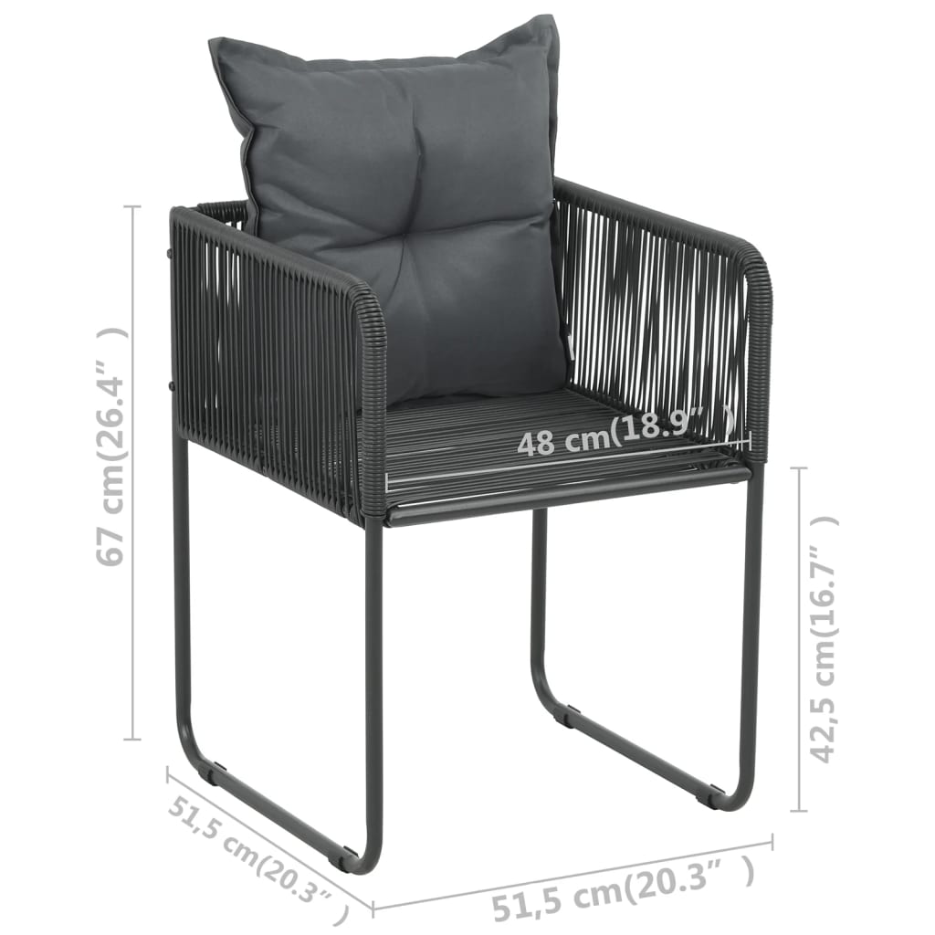 vidaXL 6 db fekete polyrattan kültéri szék párnával