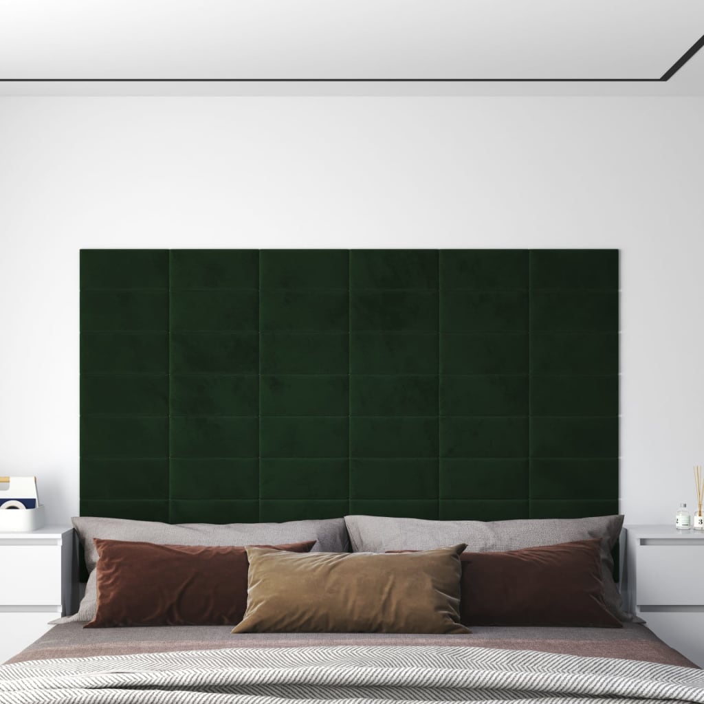 vidaXL 12 db sötétzöld bársony fali panel 30 x 15 cm 0,54 m²