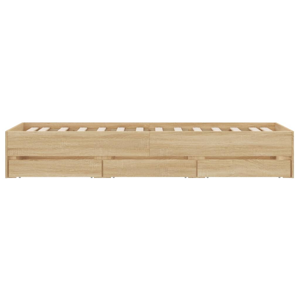 vidaXL sonoma-tölgyszínű szerelt fa ágykeret fiókokkal 90 x 190 cm