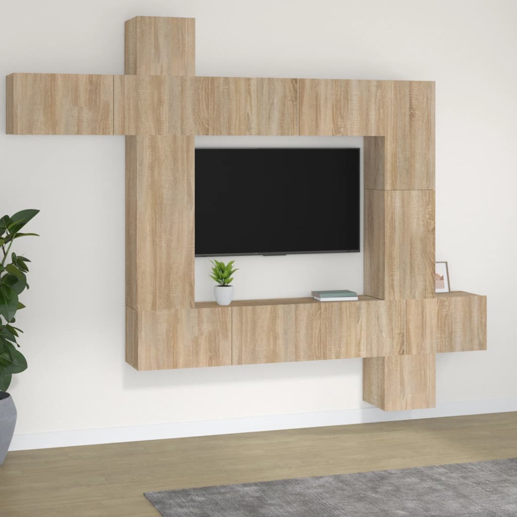 vidaXL 9 részes sonoma tölgy színű szerelt fa TV-szekrényszett