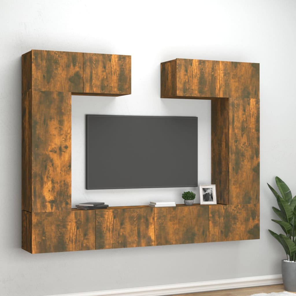 vidaXL 6 részes füstös tölgy színű szerelt fa TV-szekrényszett