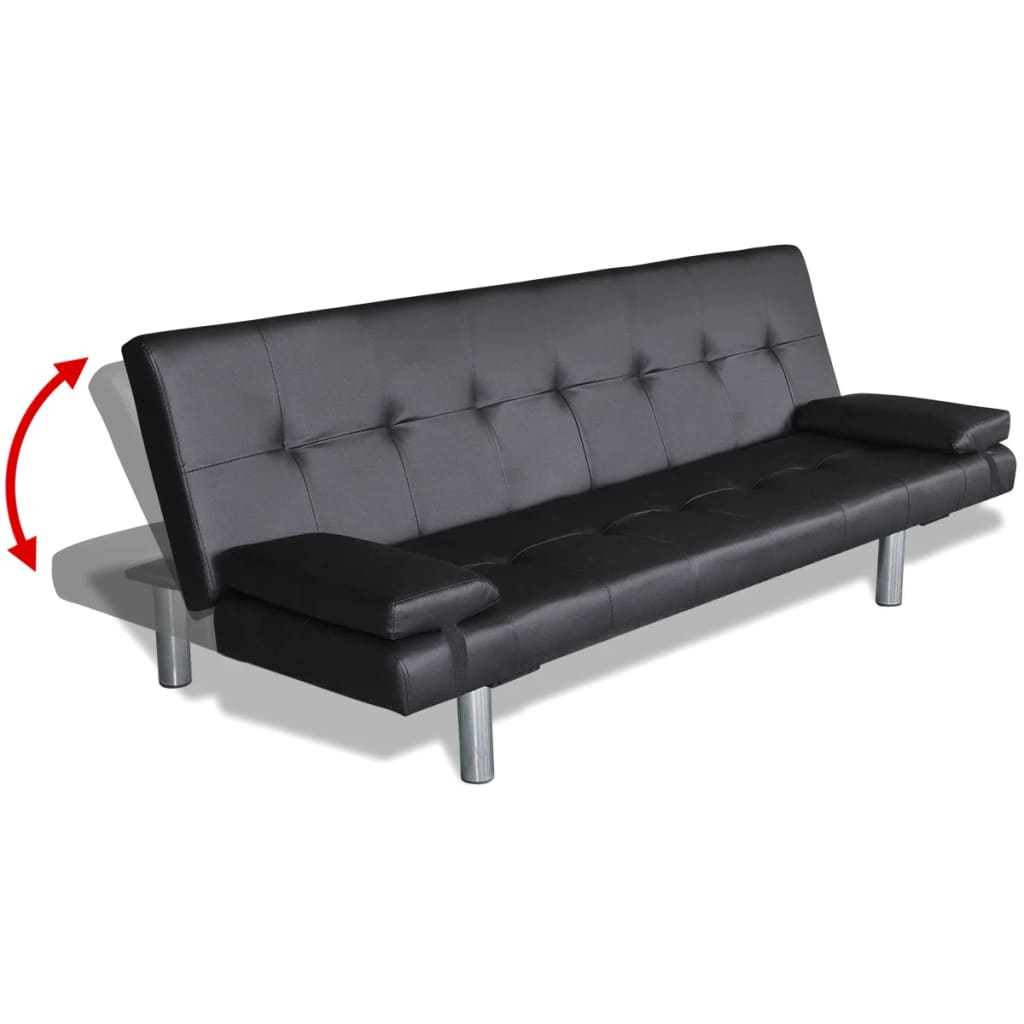 vidaXL fekete L-alakú, dönthető műbőr kanapéágy két párnával