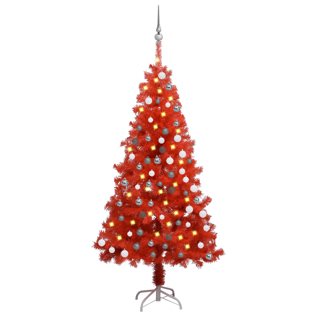 vidaXL piros PVC megvilágított műkarácsonyfa gömb szettel 120 cm
