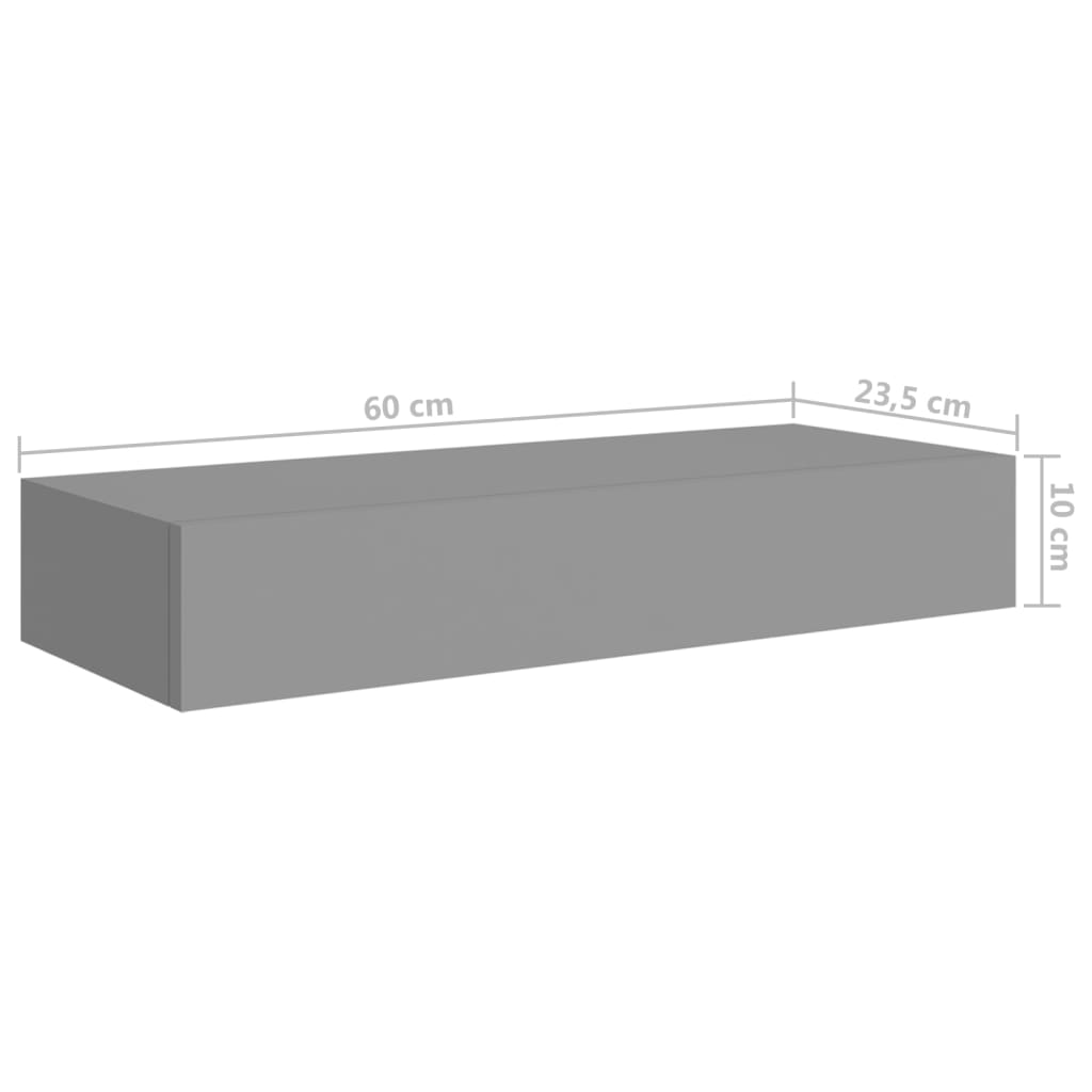 vidaXL szürke MDF falra szerelhető fiókos polc 60 x 23,5 x 10 cm