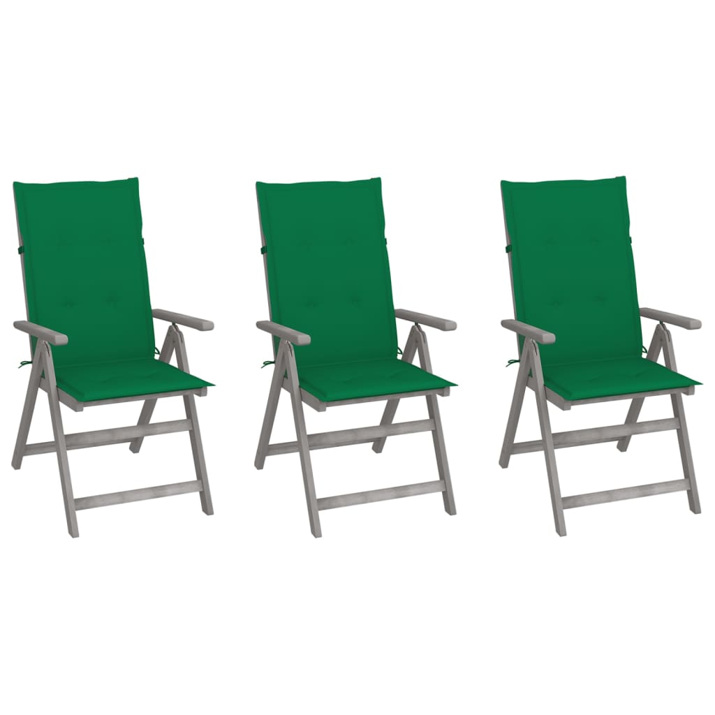 vidaXL 3 db dönthető tömör akácfa kerti szék párnákkal