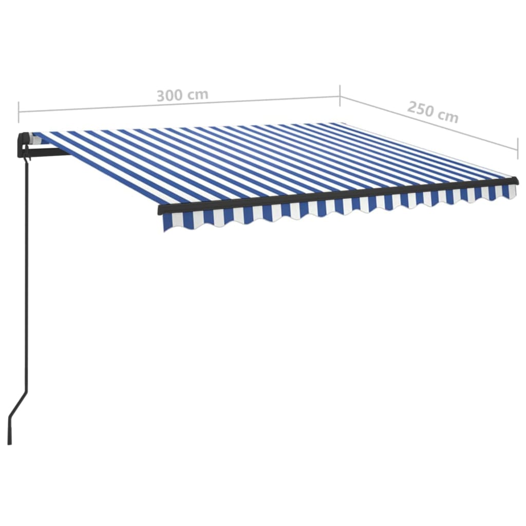 vidaXL kék-fehér automata szélérzékelős és LED-es napellenző 3x2,5 m