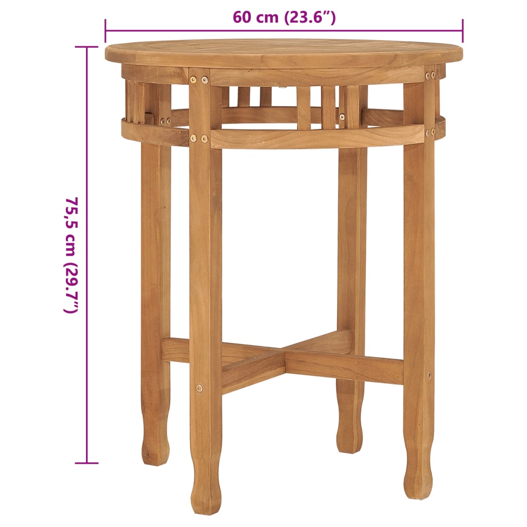 vidaXL tömör tíkfa bisztróasztal Ø60 x 60 cm