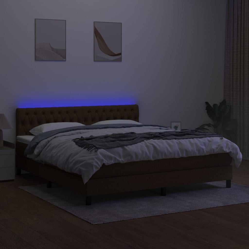 vidaXL barna szövet rugós és LED-es ágy matraccal 180 x 200 cm