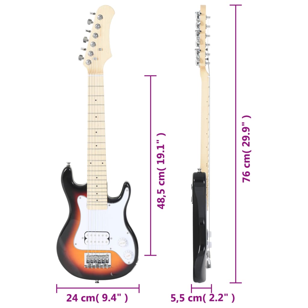 vidaXL barna és fehér elektromos gitár gyerekeknek puhatokkal 3/4 30"